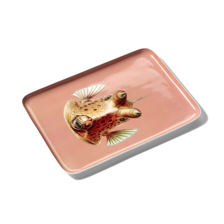 Rosafarbenes Tablett mit Kofferfischmotiv von Oceanstore Design