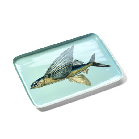 Türkisblaues Tablett mit fliegendem Fisch von Oceanstore Design