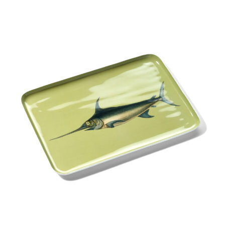 Grünes Tablett mit historischer Schwertfisch-Illustration von Oceanstore Design